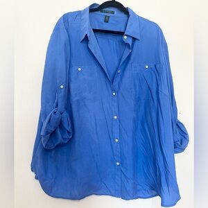 Lauren Ralph Lauren 3X button up blouse collared silk business office modest